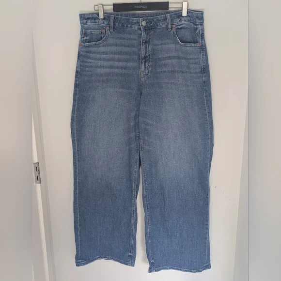 American Eagle Women's Stretch Super High-Waisted Baggy Wide-Leg Jean Size 14 R - Picture 2 of 14